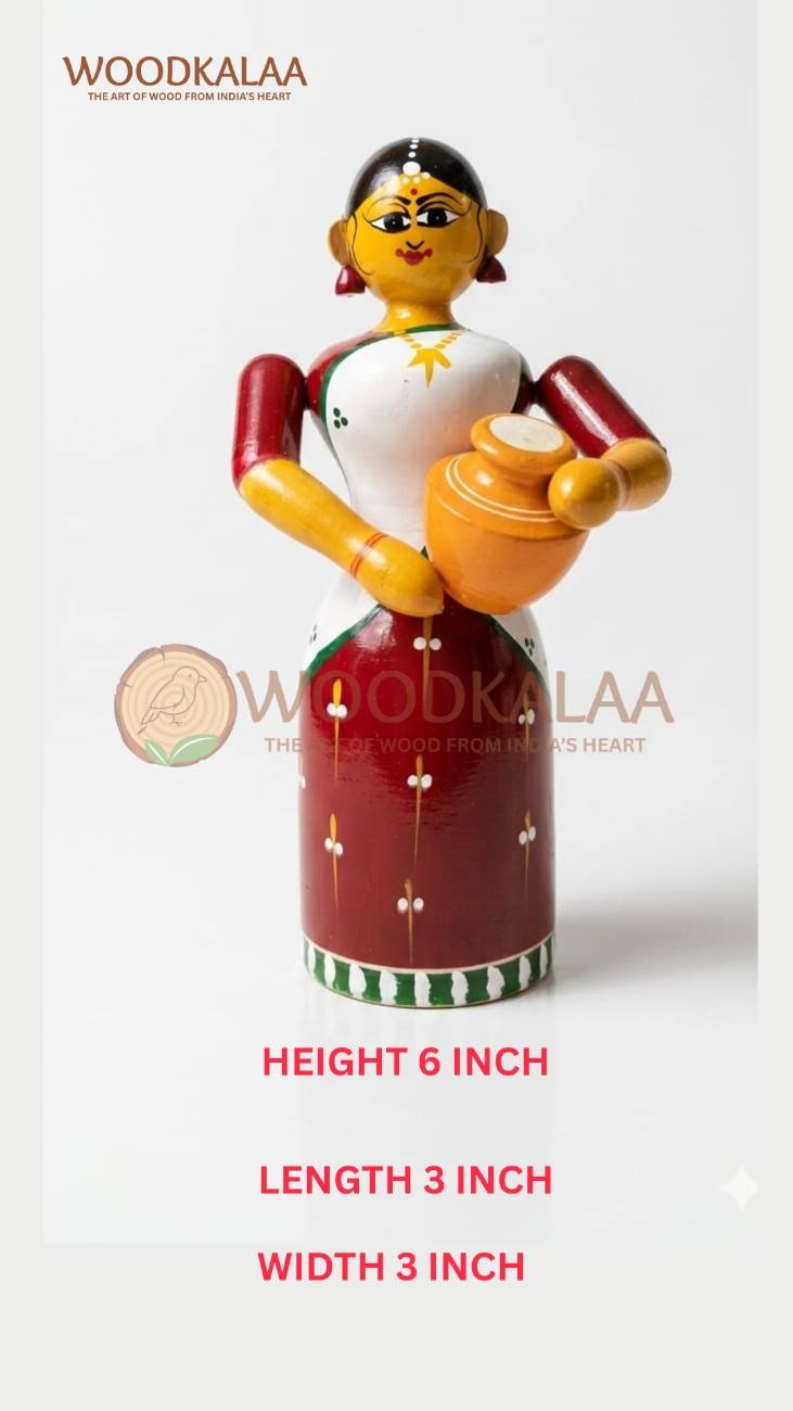 WOODEN VILLAGE LADY WITH POT