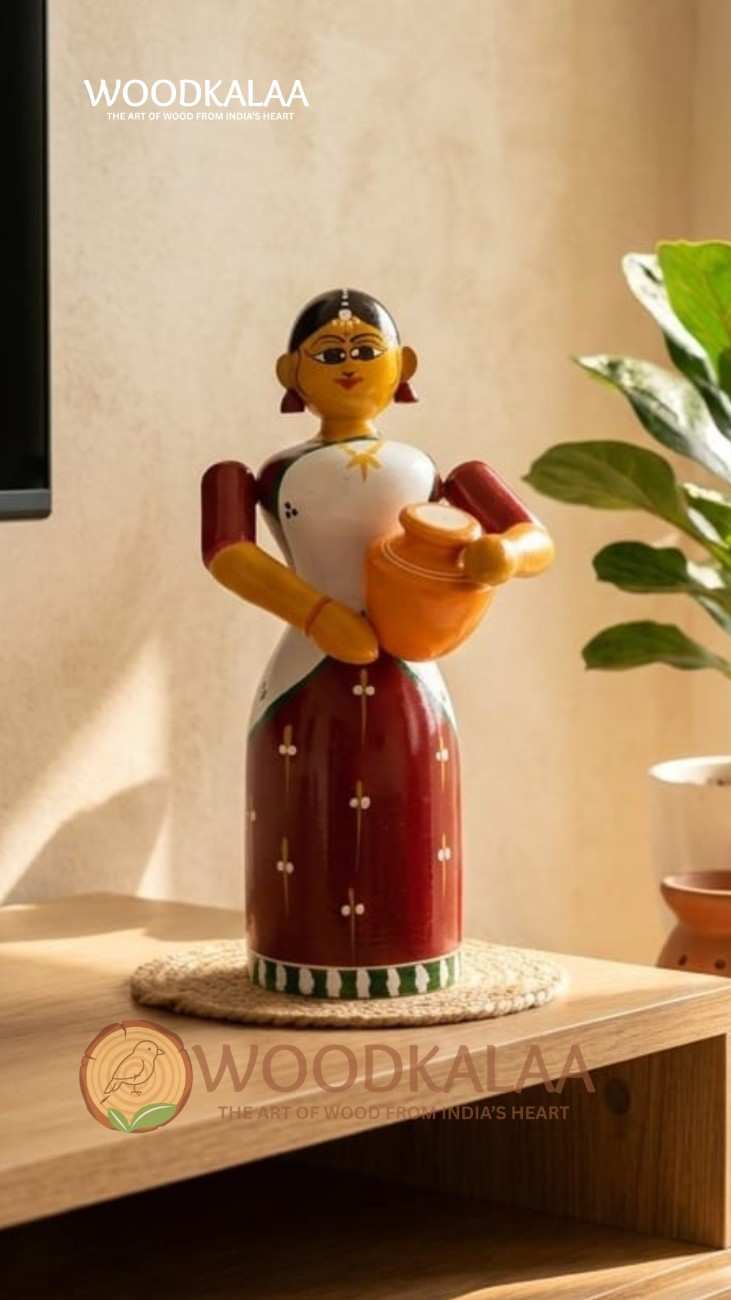 WOODEN VILLAGE LADY WITH POT
