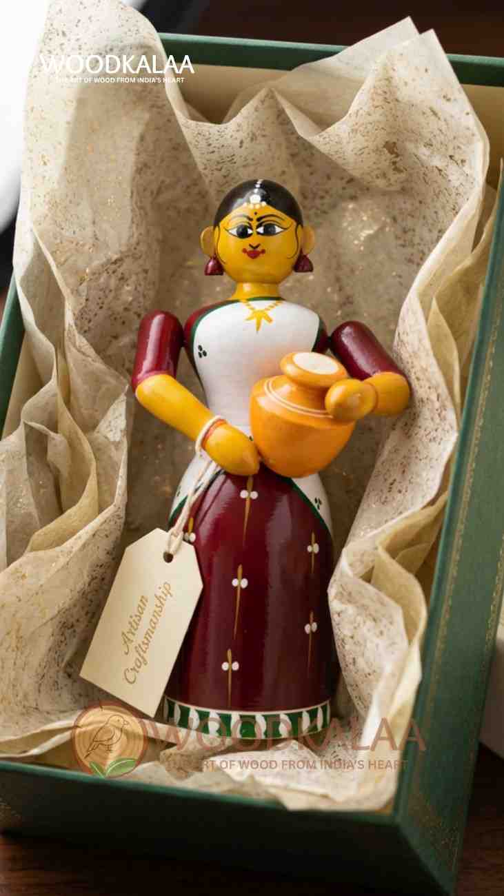 WOODEN VILLAGE LADY WITH POT