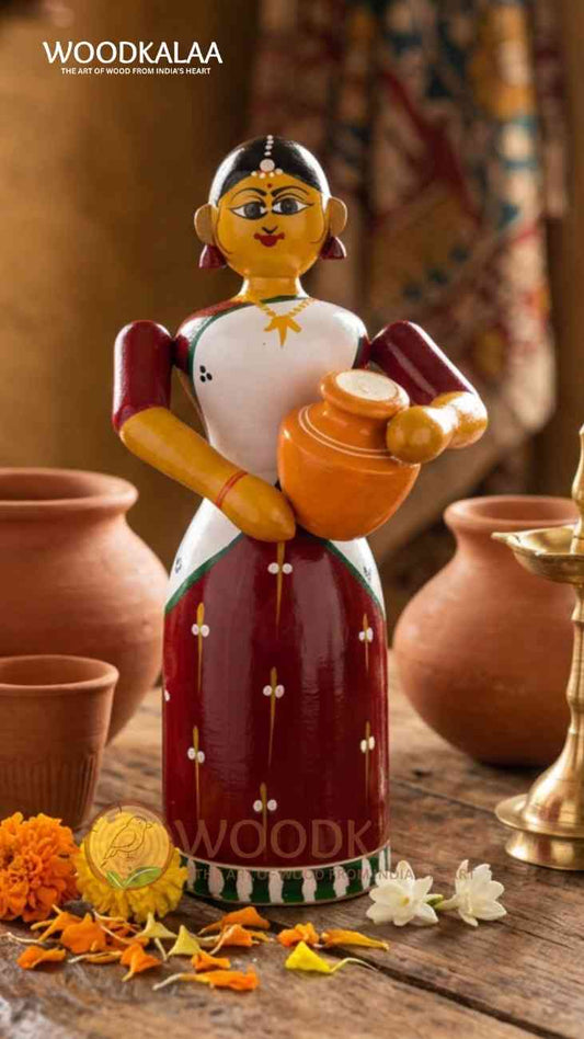 WOODEN VILLAGE LADY WITH POT
