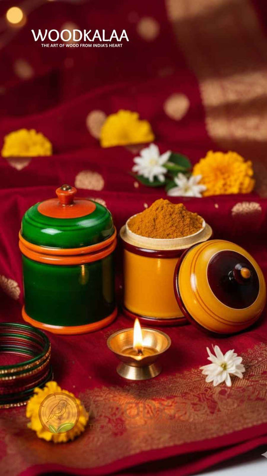 WOODEN KUMKUM/HALDI CONTAINERS (PACK 2)
